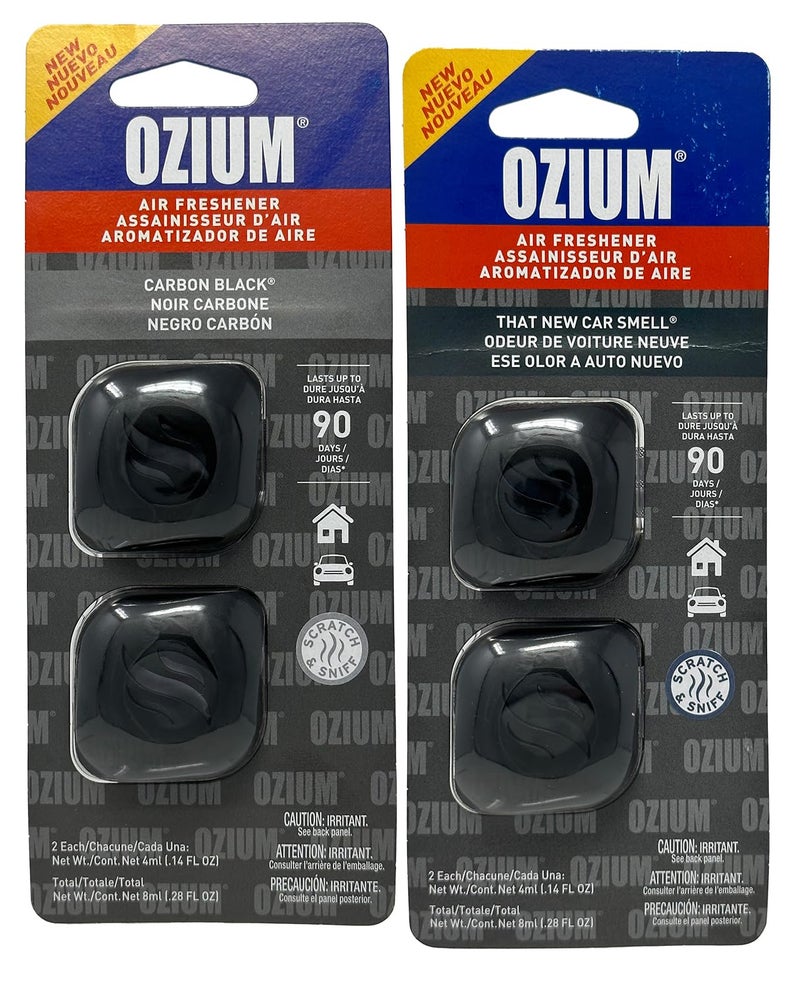 Ozium Membrane Car Vent Clip AC Air Fresheners Car Air Freshener and Car Odor Eliminator (2 Packs That New Car Smell + 2 Packs Carbon Black  4 Packs Combo Kit)